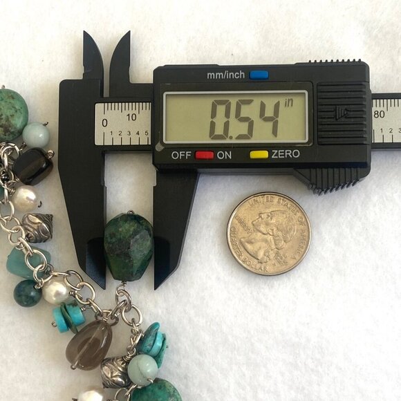 Sterling Silver 925 Beaded Multistone Turquoise Cable Chain Charm Bracelet 7.5" - Picture 16 of 16